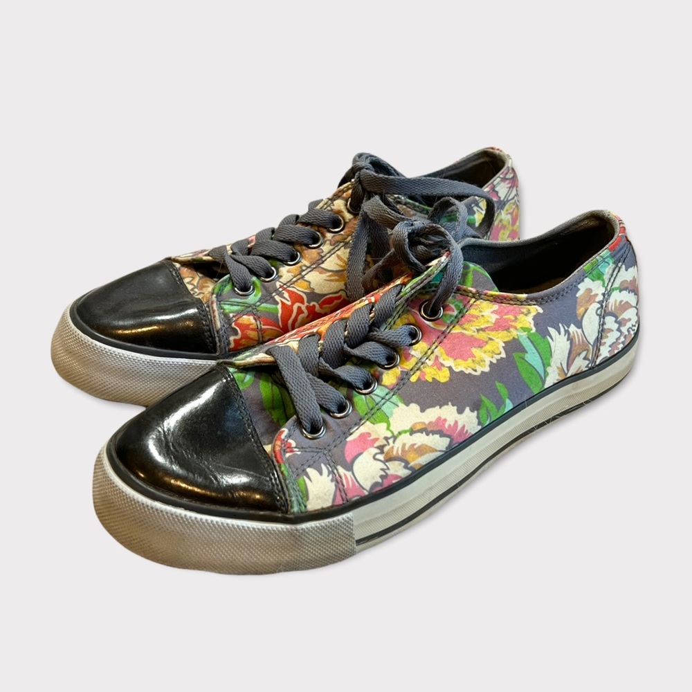 Twiggy London Floral Sneakers With Leather Toe Sz 7
